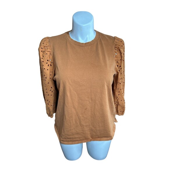 A New Day Rustic Brown Puff Eyelet Sleeve Top XXL - Picture 2 of 5